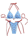 WDIRARA Cherry Print 2 Piece Swimsuit Set - Blue, Medium Variation