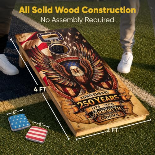 ARBORYTH Bald Eagle Regulation Cornhole Board Set 4x2 ft or 3x2 ft with Double Holes