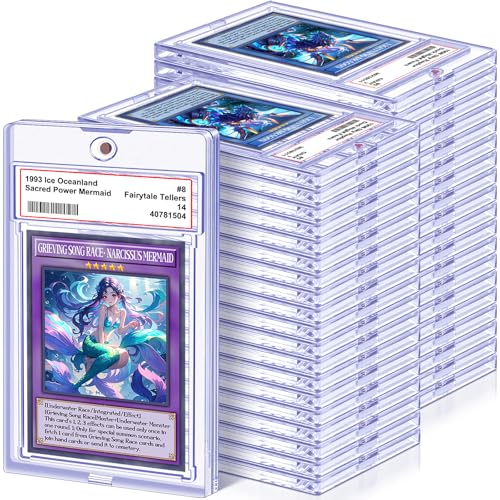 Homthy 100 Pack Magnetic Card Slabs for Trading Cards - Clear Acrylic Protectors with Label Slot, Standard Size Sports & Game Card Holders