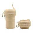 HANARA Collapsible Cup with Reusable Straw – 18 Oz (550 Ml), Portable Travel Mug, BPA-Free, Leak-Proof, Microwave & Dishwasher Safe, Multi-Purpose for Hot & Cold Drinks – Beige