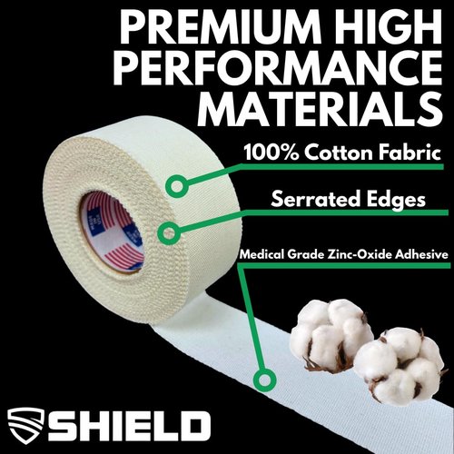 SHIELD 1 Inch Athletic Tape – Precision Tape 12 Pack – Strong Cotton, No Residue – Made in USA – Rigid Sports Wrap for Fingers, Thumbs, Toes, First Aid, Training