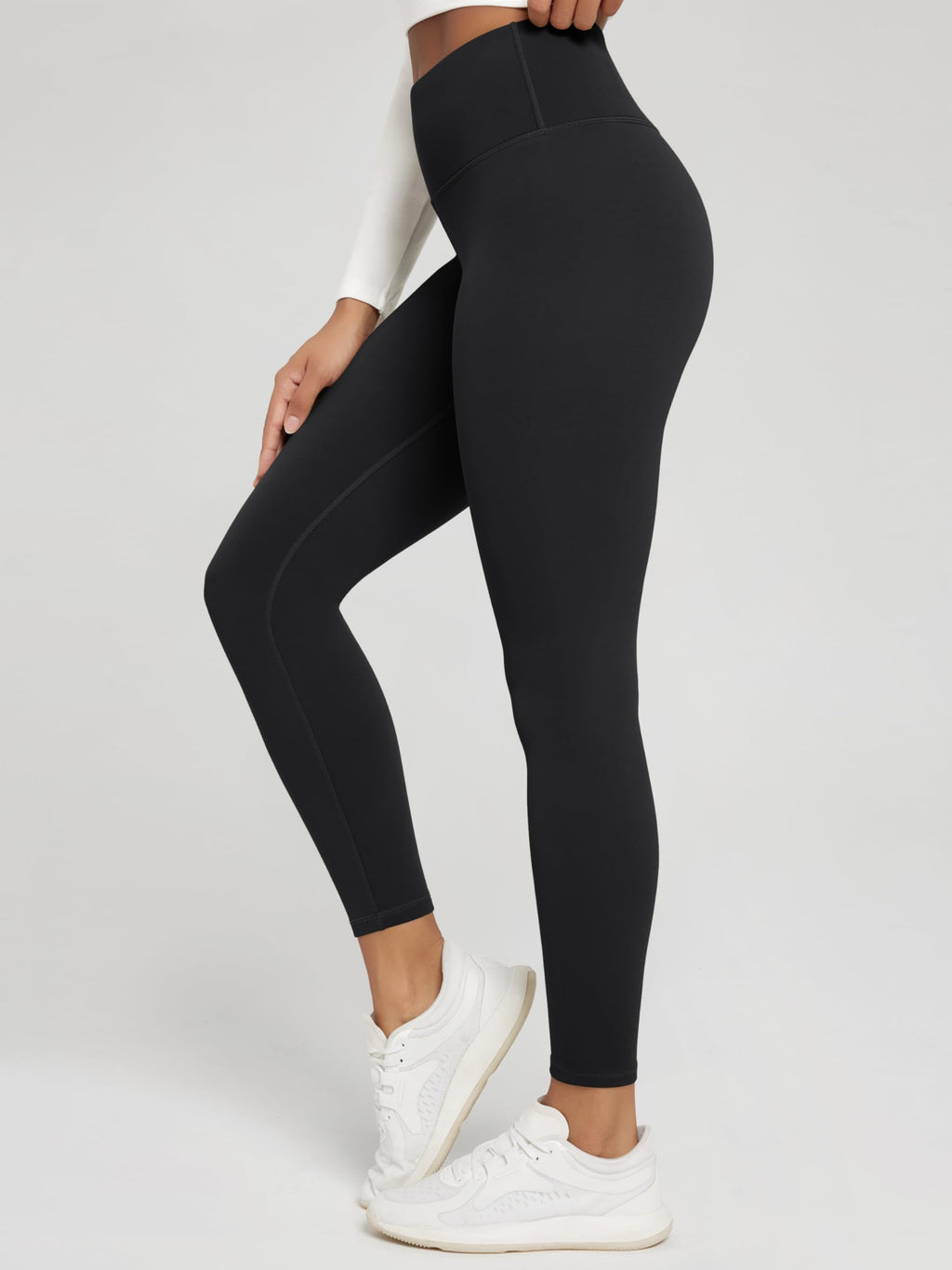 ODODOS Women's Thermal Bonded Fleece Lined 7/8 Leggings - Thick Warm Winter Running Tights 25" High Waisted Yoga Pants with Back Pocket, Black, Small