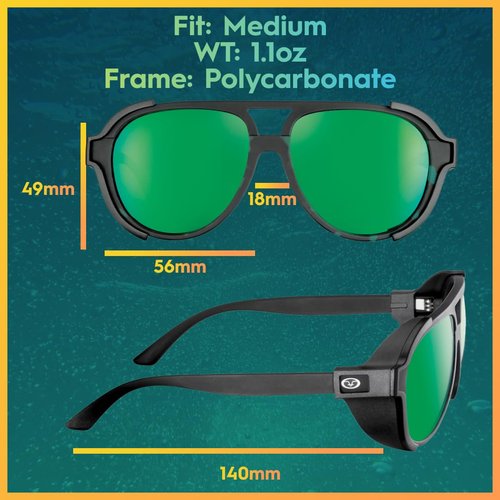 Flying Fisherman Legasea Polarized Sunglasses with Removable Side Shields, Emerald Tortoise/Amber-Green Mirror - For Fishing, Outdoor Sports, UV Protection