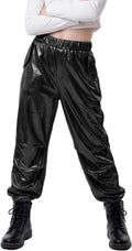 Stelle Girls Metallic Cargo Pants - Shiny Hip Hop Dance Joggers | Sparkly Stretchy Wide Leg for Kids 4-15 Years