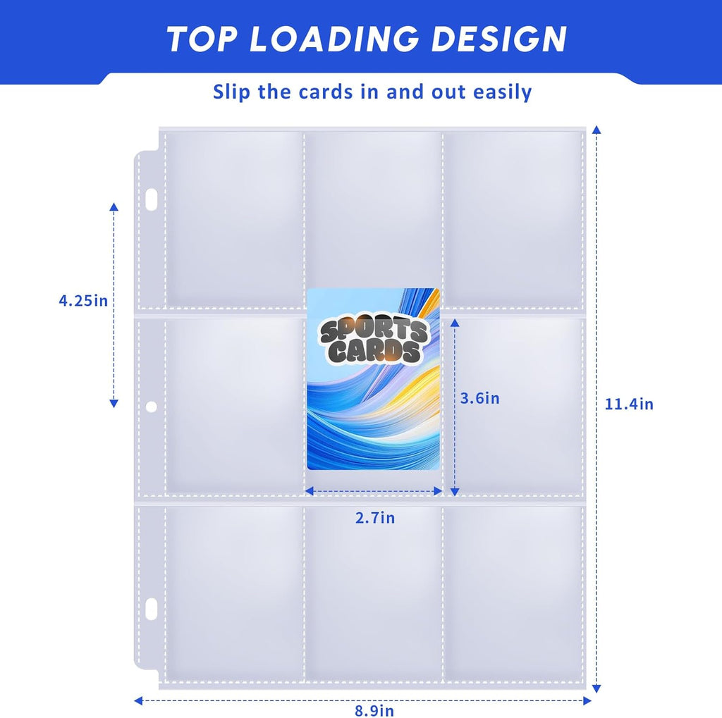 Skiennix 200-Pack Trading Card Sleeves - 9 Pocket Page Protectors for 3-Ring Binders | Ideal for Sports & Game Cards