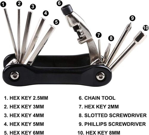 YBEKI Bike Tire Repair Kit with 210PSI Mini Pump & 10-in-1 Multi-Tool | Includes Chain Breaker, Glueless Patches, Tire Levers & Portable Bag | for Road, Mountain & BMX Bicycles