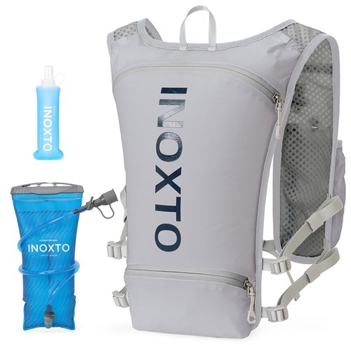 INOXTO Running Hydration Vest Backpack,Lightweight Insulated Pack with 1.5L Water Bladder Bag Daypack for Hiking Trail Running Cycling Race Marathon for Women Men (Gray Dark Blue)