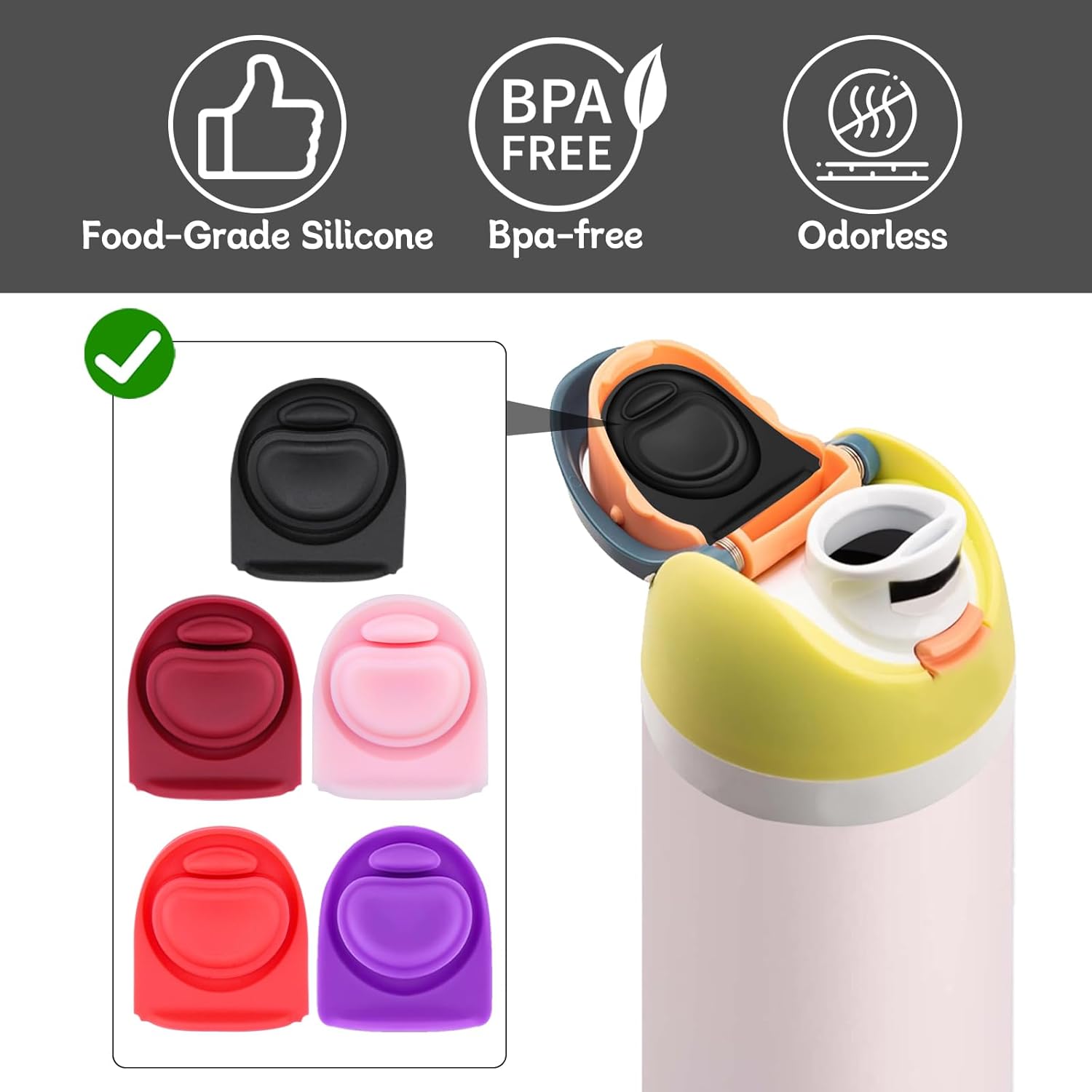 Owala | 5-Pack Replacement Rubber Stopper Seals - Silicone Lid Caps for 16oz to 40oz Water Bottles