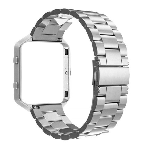 Simpeak Women Men Stainless Steel Band Strap with Stailess Steel Frame Compatible with Fitbit Blaze, Match Link Removal Tool, Silver