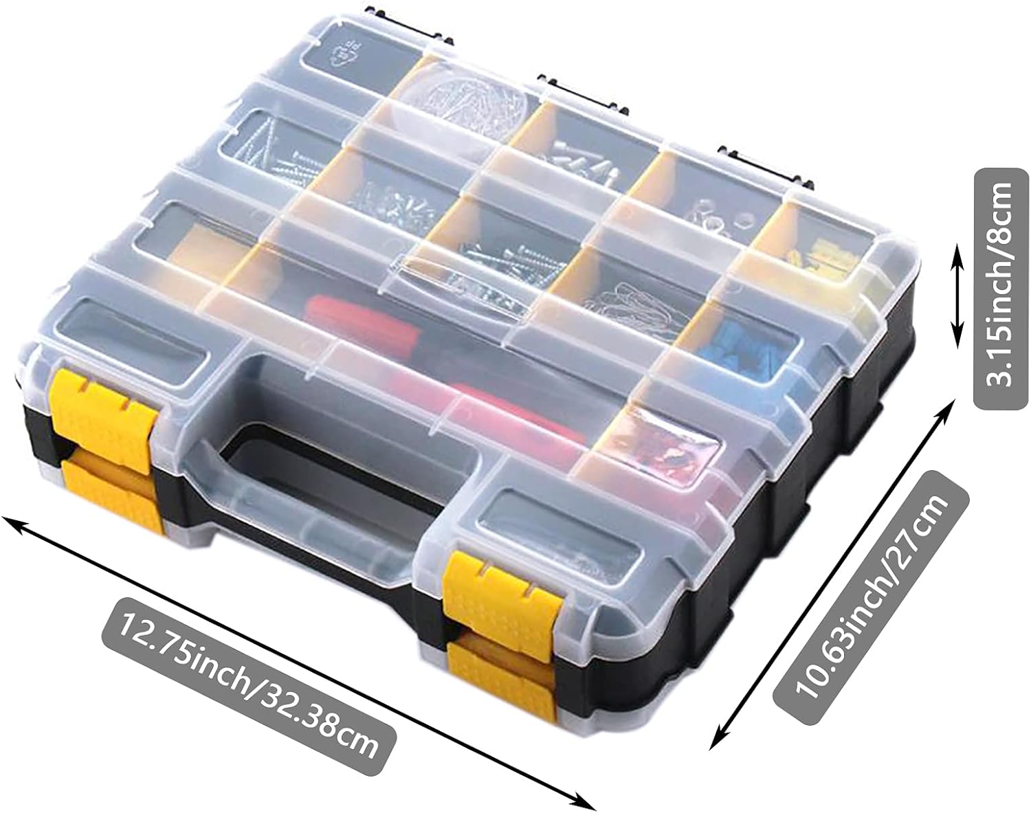 Tools Organizer Box - 34-Compartment Double-Sided Storage for Screws, Nuts & Bolts | Removable Dividers