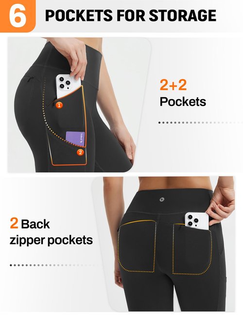 baleaf Women's Leggings with 6 Pockets 25'' High Waisted Workout Yoga Tummy Control 7/8 Ankle Pants Black M