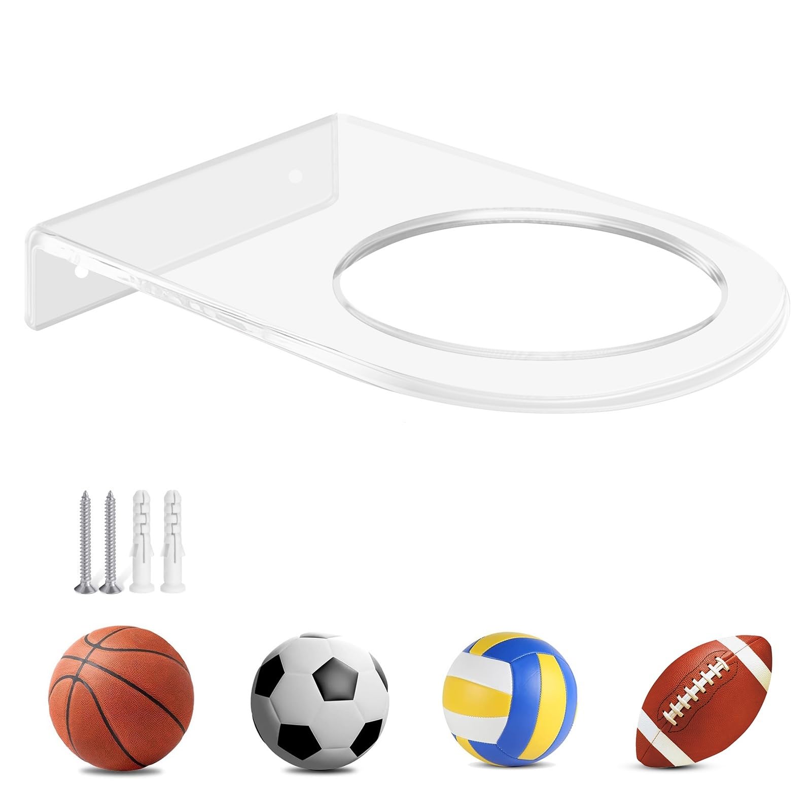 TRINENOX Acrylic Basketball Wall Mount – Clear Ball Display Rack for Basketball & Soccer