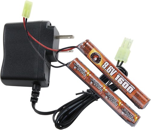 Lancer Tactical Airsoft Battery Charger & 9.6V 1600mAh NiMH Rechargeable Pack | Perfect for AEGs