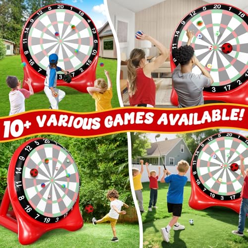 Inflatable Soccer Dart Board for Kids & Adults - Red 6ft Outdoor Lawn Game