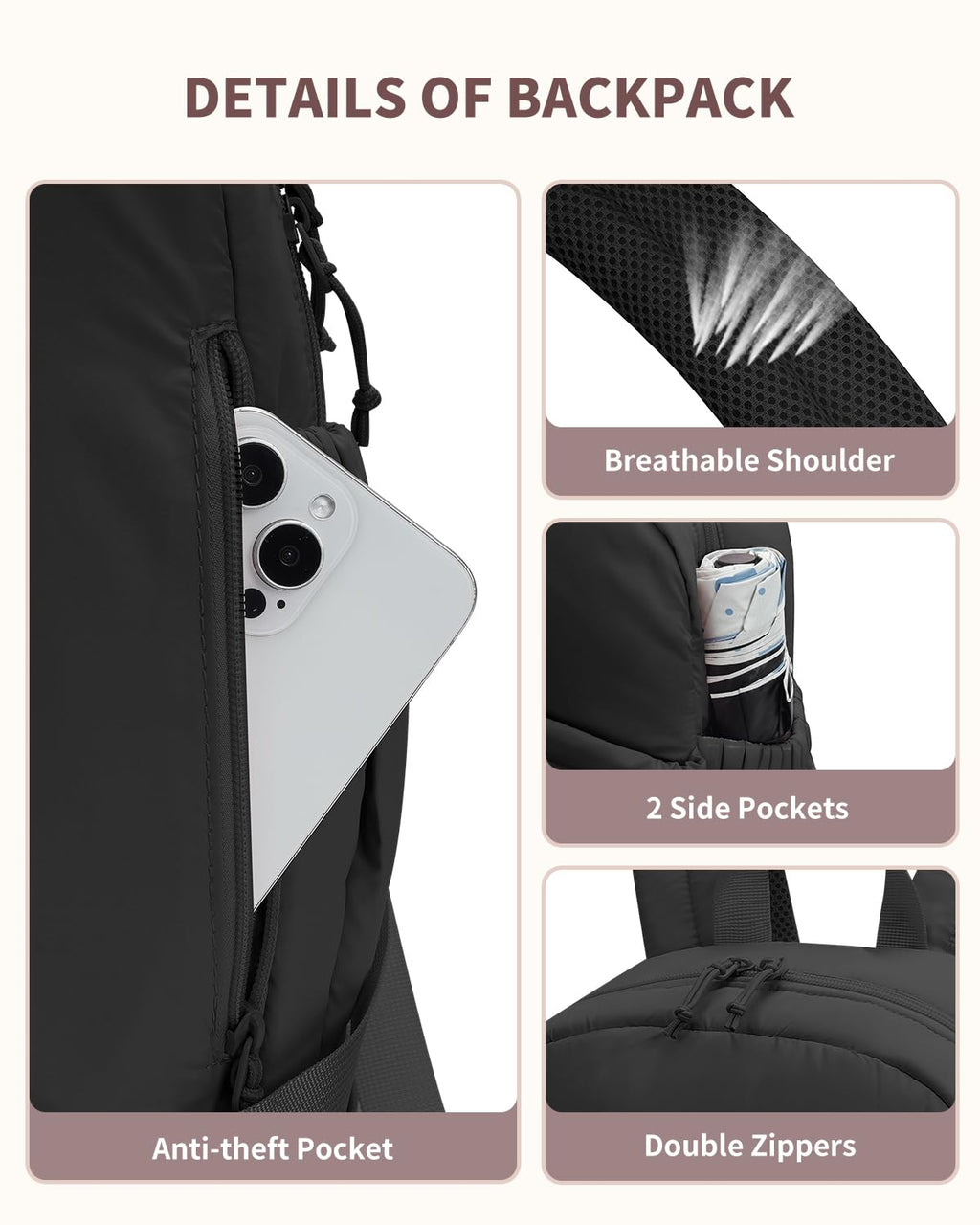 Ceneda Gym Backpack for Women, Cute Gym Bag with Shoe Compartment, Wet Pocket & Tumbler Strap, Puffer Dance Cheer Backpack