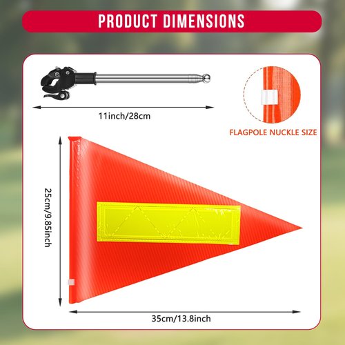 Golf Cart Flag 25x35cm Orange Safety Flag with Reflective Strip and 5.3 Feet Retractable Flagpole, Golf Cart Flags Holder, Bike Flag with Pole and Mount, Golf Cart Decorations