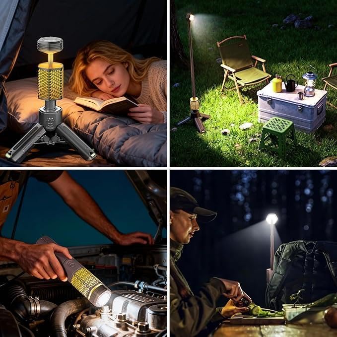 Telescopic Camping Light with Stand – Collapsible Magnetic Tripod Lantern, Gray Variation
