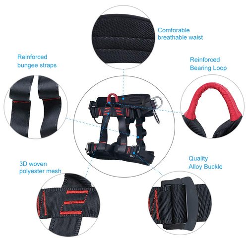 X XBEN Climbing Harness, Protect Waist Safety Harness Gear, Wider Half Body Harness for Roofing Fire Rescuing Rock Climbing Rappelling Tree Climb Red