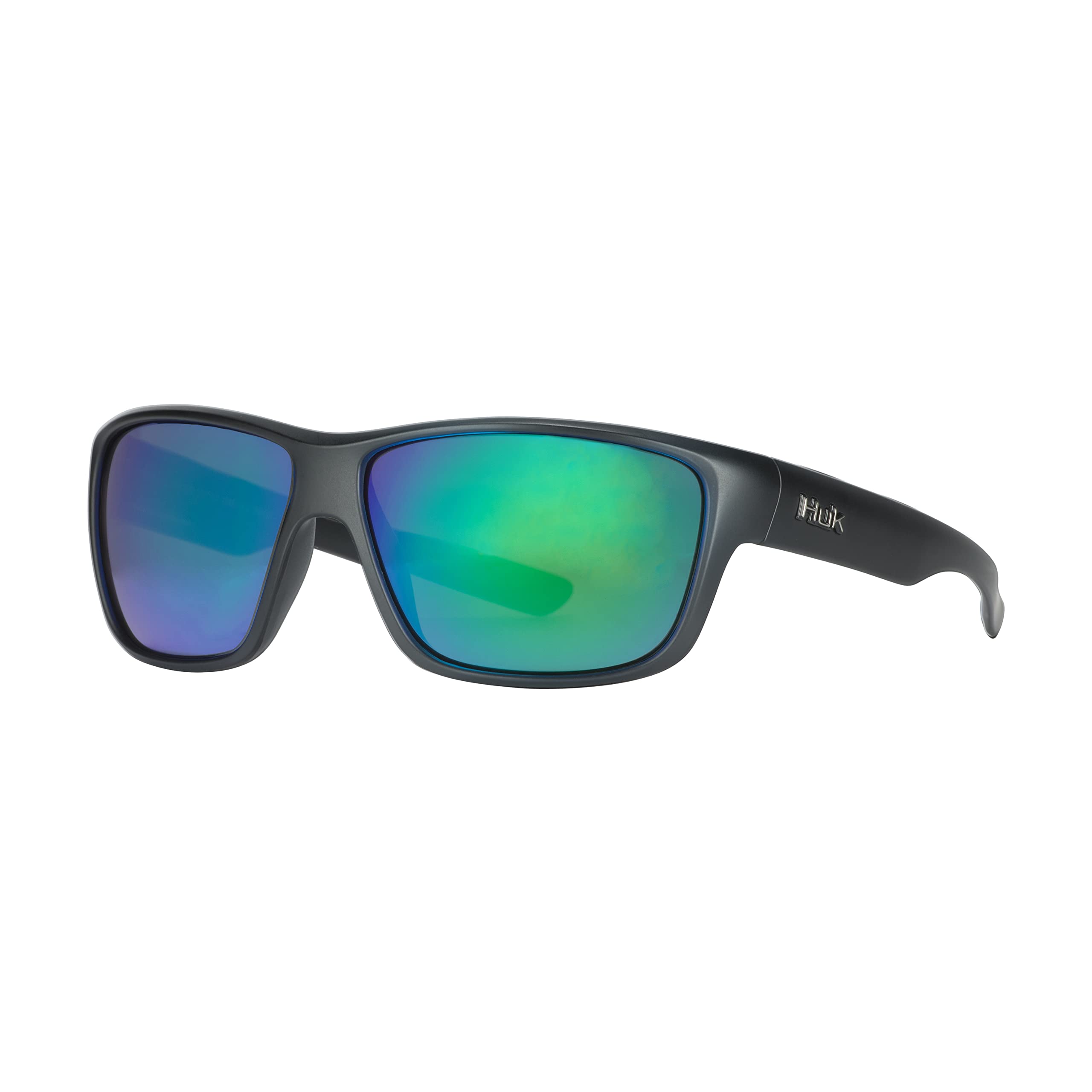 HUK Sunglasses, Polarized Lens Eyewear with Performance Frames, Fishing, Sports & Outdoors Sunglasses, (Spar) Green Mirror/Matte Black, Medium