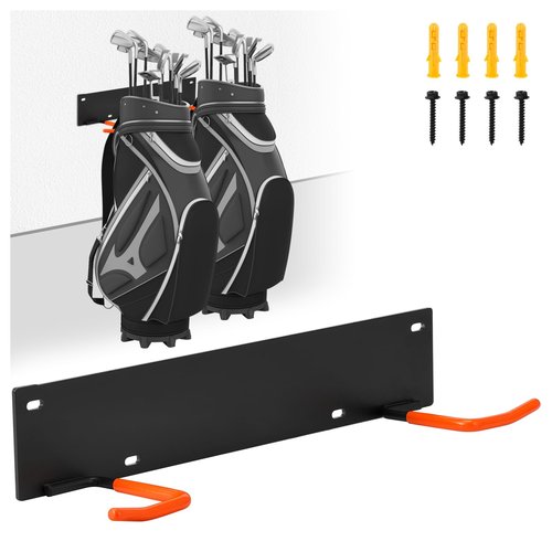 Koalafast Golf Bag Wall Mount, Heavy Duty Golf Bag Holder for Garage, 2-Golf Bag Storage Space Saving Golf Bag Rack with Protective Rubber Coating (1 Pack)