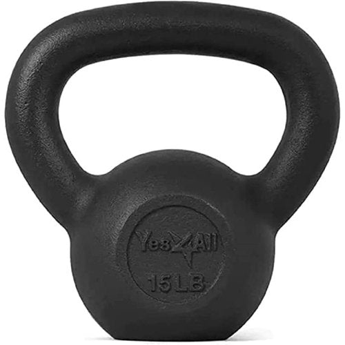 Yes4All Solid Cast Iron Kettlebell Weights Set – Great for Full Body Workout and Strength Training – Kettlebell 15 lbs (Black)