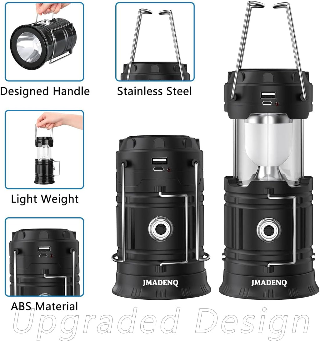 Upadte Solar Lantern Flashlights - USB Rechargeable LED Camping Lights | Portable & Collapsible for Emergencies (2 Pack)