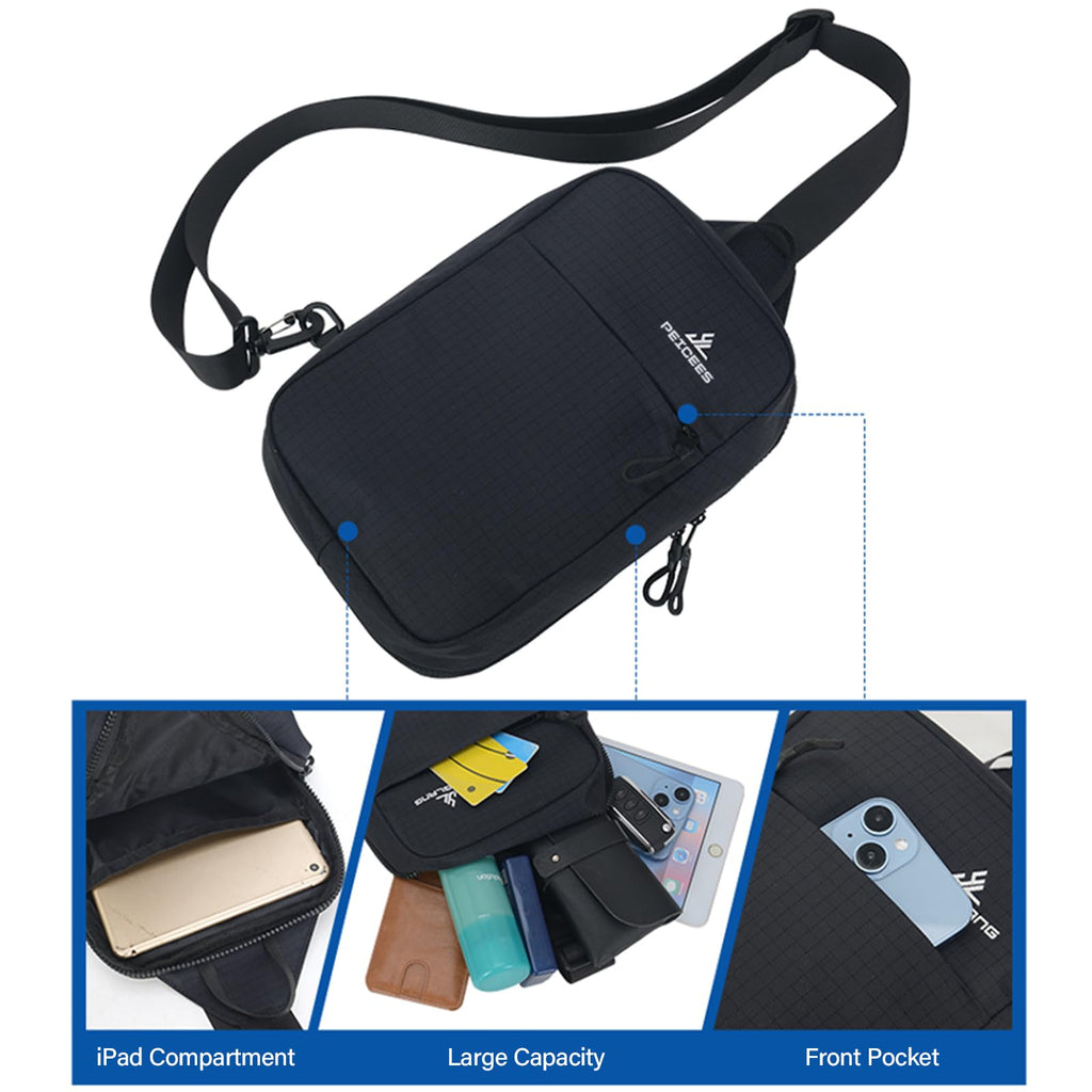 Peicees Small Sling Bag for Women Men Trendy Casual Phone Chest Bag Waterproof Crossbody Daypack, Black