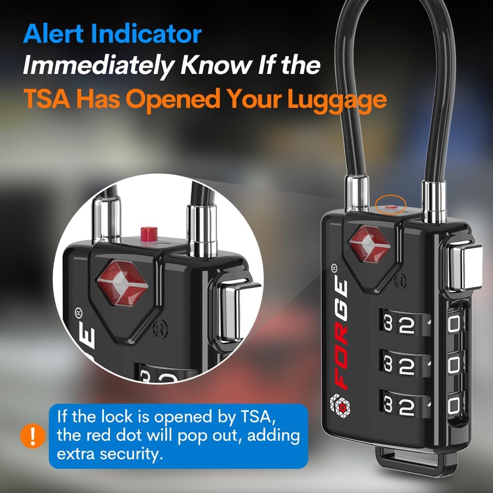 Skiennix TSA Approved Cable Luggage Locks - Re-settable Combination, Durable Alloy Body, Black (2 Pack)