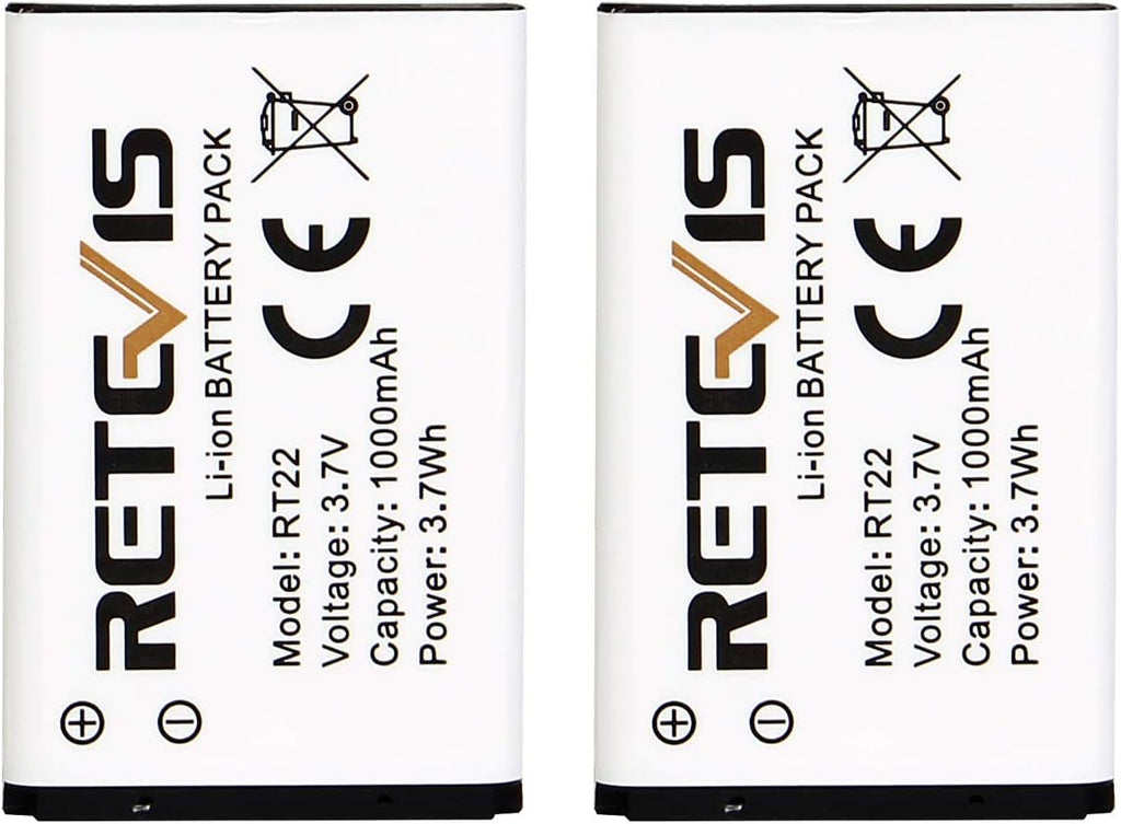 Retevis Original Li-ion Battery for RT22/RT22S/RT15/RT19 Walkie Talkies - 3.7V 1000mAh (2 Pack)