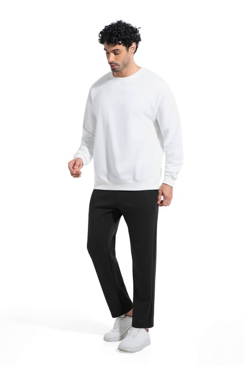 AbleTree Men's Heavyweight Sweatpants 28-29" Inseam Short Length, Cotton Stretch Casual Lounge Pants for Fall Winter, Straight Fit with Zip Pockets Black