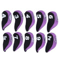 HilBeliFU 10Pcs Head Covers for Golf Clubs, Neoprene Golf Iron Covers Set with Number Convenient, Soft Universal Iron Club Head Cover for Outdoor, Sports Lovers, Black Purple