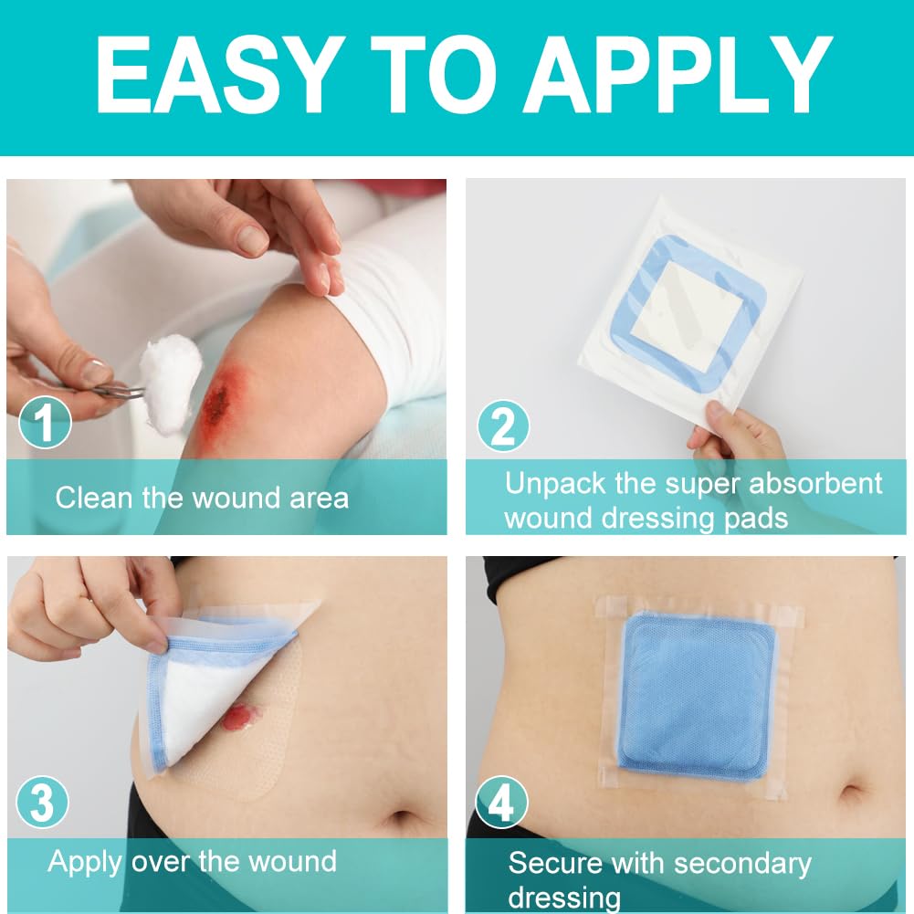 Super Absorbent Dressing Pad for Heavy Exuding Draining Wound Pressure Sore Foot Ulcers Venous Ulcer Leg Cut Skinned Fast Healing Wounds Care 4"x4" (Pack of 10)