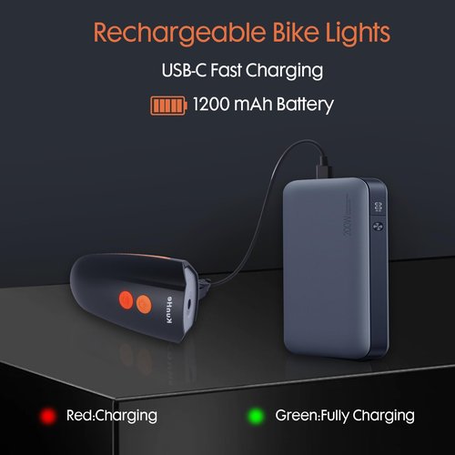 Kunhe Rechargeable Bike Horn with Light Bicycle Front and Rear Lights 2 Sets 1200mah Battery 120dB Bicycle Bell 150 lumens 3 Light Modes 5 Horn Modes Suitable for Children and Adults Night Riding