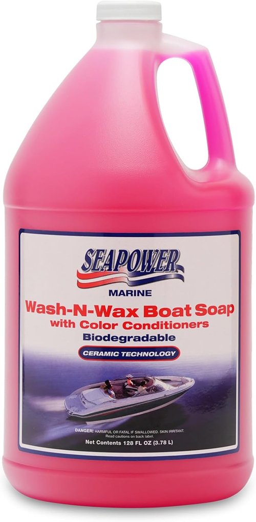 Marine Seapower Wash-N-Wax Boat Soap - Deep Clean & Glossy Finish - pH Neutral Cherry Scent, 1 Gallon (128 oz)