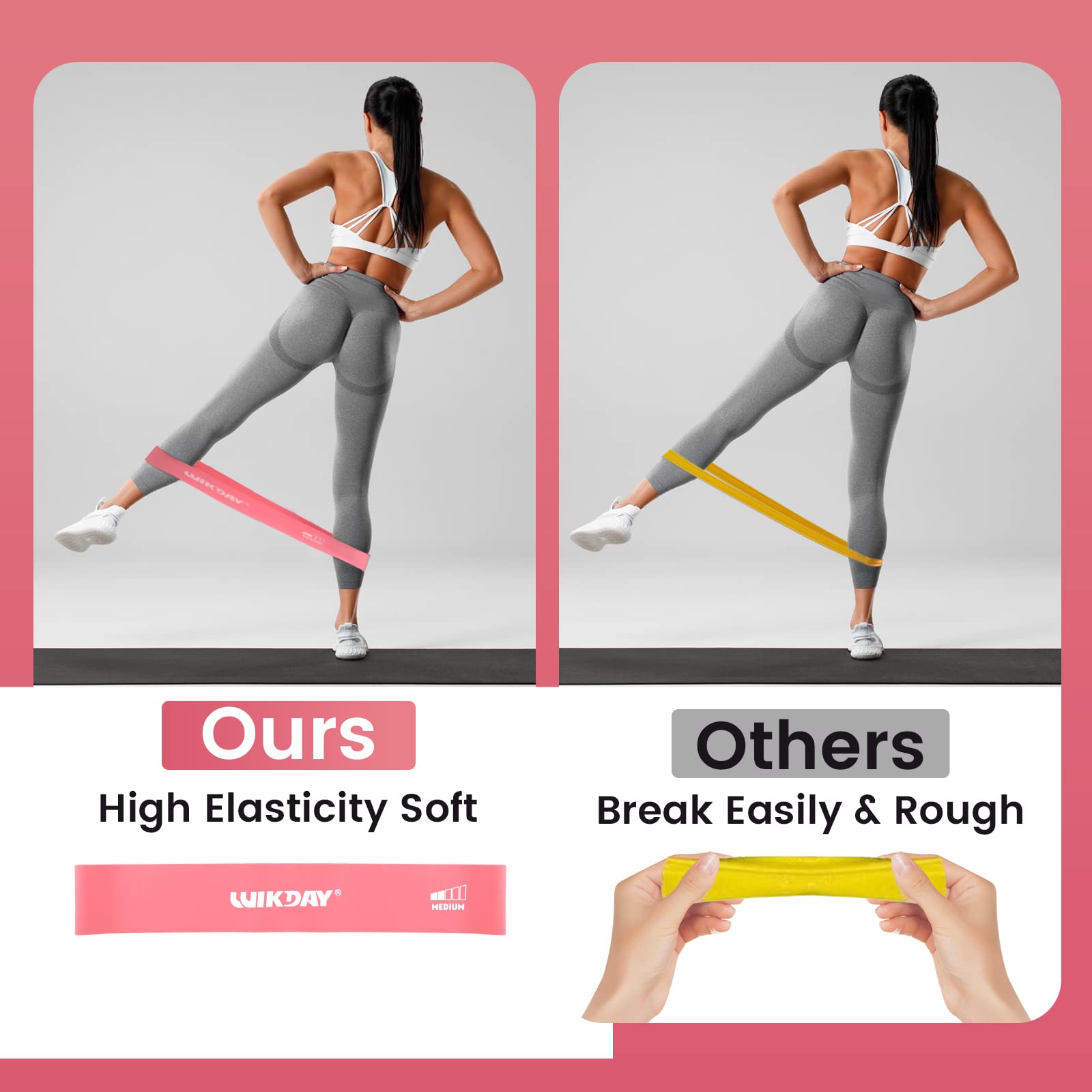 WIKDAY Resistance Bands for Working Out Exercise Loop Bands Workout Bands Set for Men Women Body Stretching, Training, Home Workout, Physical Therapy, Booty Legs, Set of 5 (Pink Purple)