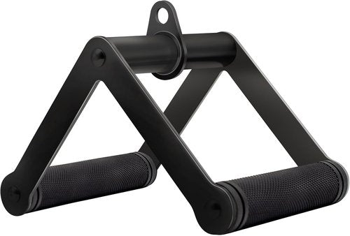 Double D Row Handle - Cable Attachment for Weight Training - Steel with Non-Slip Rubber Grip (Black)
