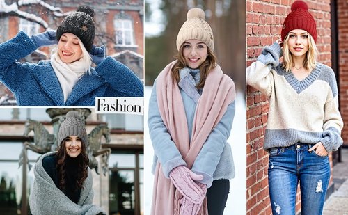 Trifabricy Womens Winter Hat Knit Crossed Cap Beanie Hats for Women Soft Warm Lined with Faxu Fur Pom Poms for Cold Weather Working Skiing Hiking Black