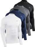 NELEUS 4 Pack Men's Workout Shirts Compression Dry Fit Long Sleeve Shirts,Mock Neck,5024,Black,Grey,Navy,White,US M