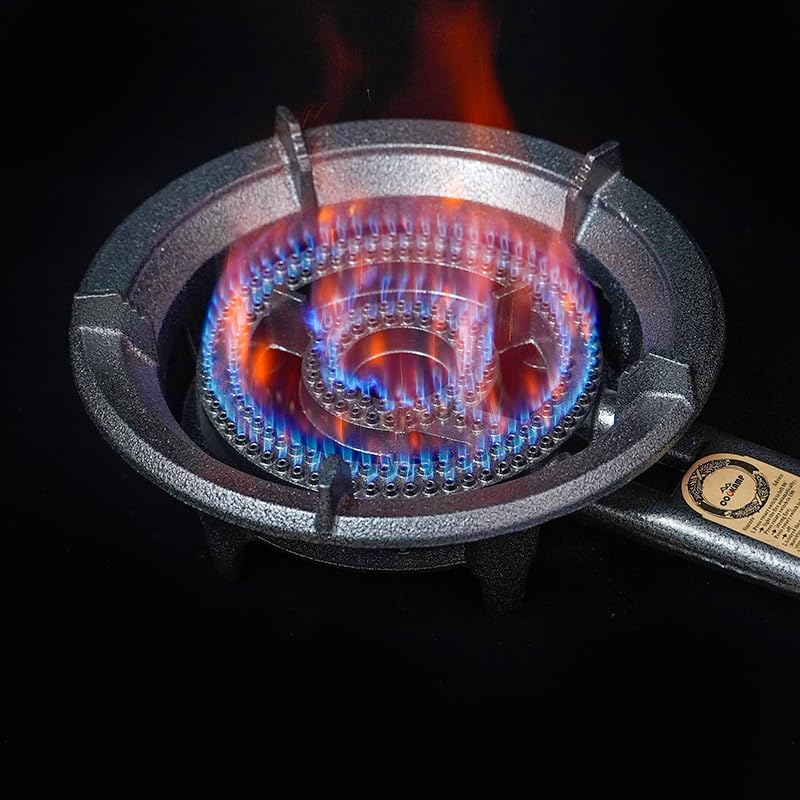 COOKAMP Propane Wok Burner SH90 Cast Iron Portable Camping Stove with Regulator & Hose