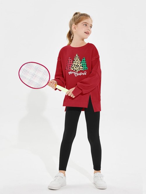 Haloumoning Girls Oversized Sweatshirt - Lightweight Long Sleeve Crewneck Pullover for Ages 5-14
