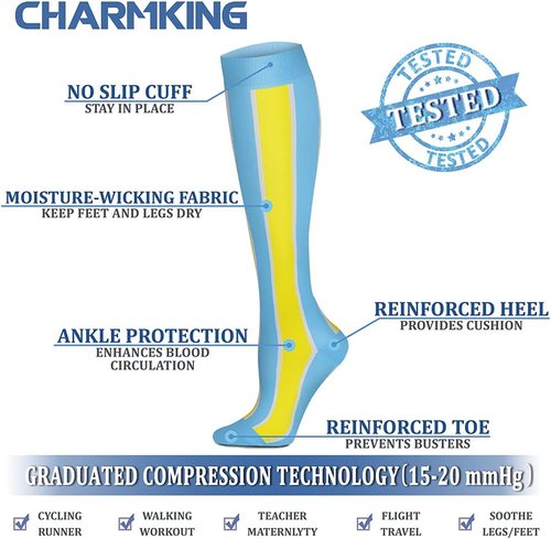 CHARMKING Compression Socks - 15-20 mmHg Support for Enhanced Circulation | 8 Pairs for Running & Cycling