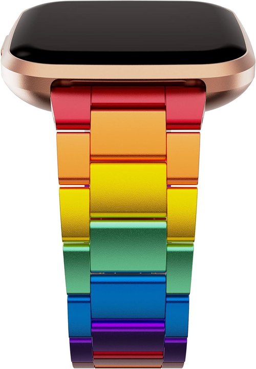 BAIHUIAM Band Compatible with Fitbit Versa/Versa 2 /Versa Lite Bands Women, Aluminum Metal Band Colorful Replacement Wristband for Fitbit Versa 2, Rainbow