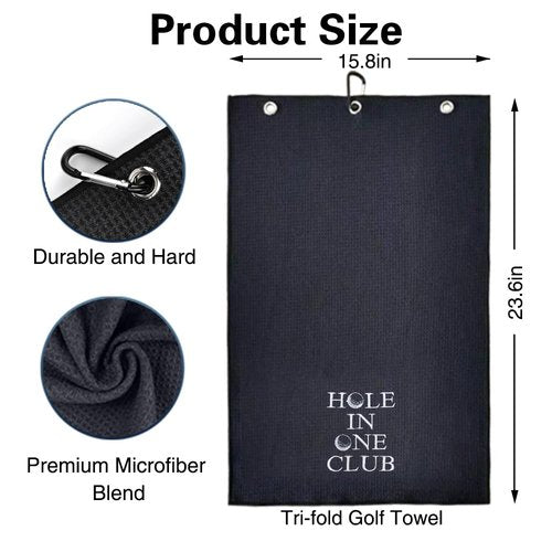 WUUCKOO Black Hole in One Club Embroidered Golf Towel, Funny Golf Towel for Golf Bag with Clip, Golf Accessories for Men, Birthday Gifts for Golfer