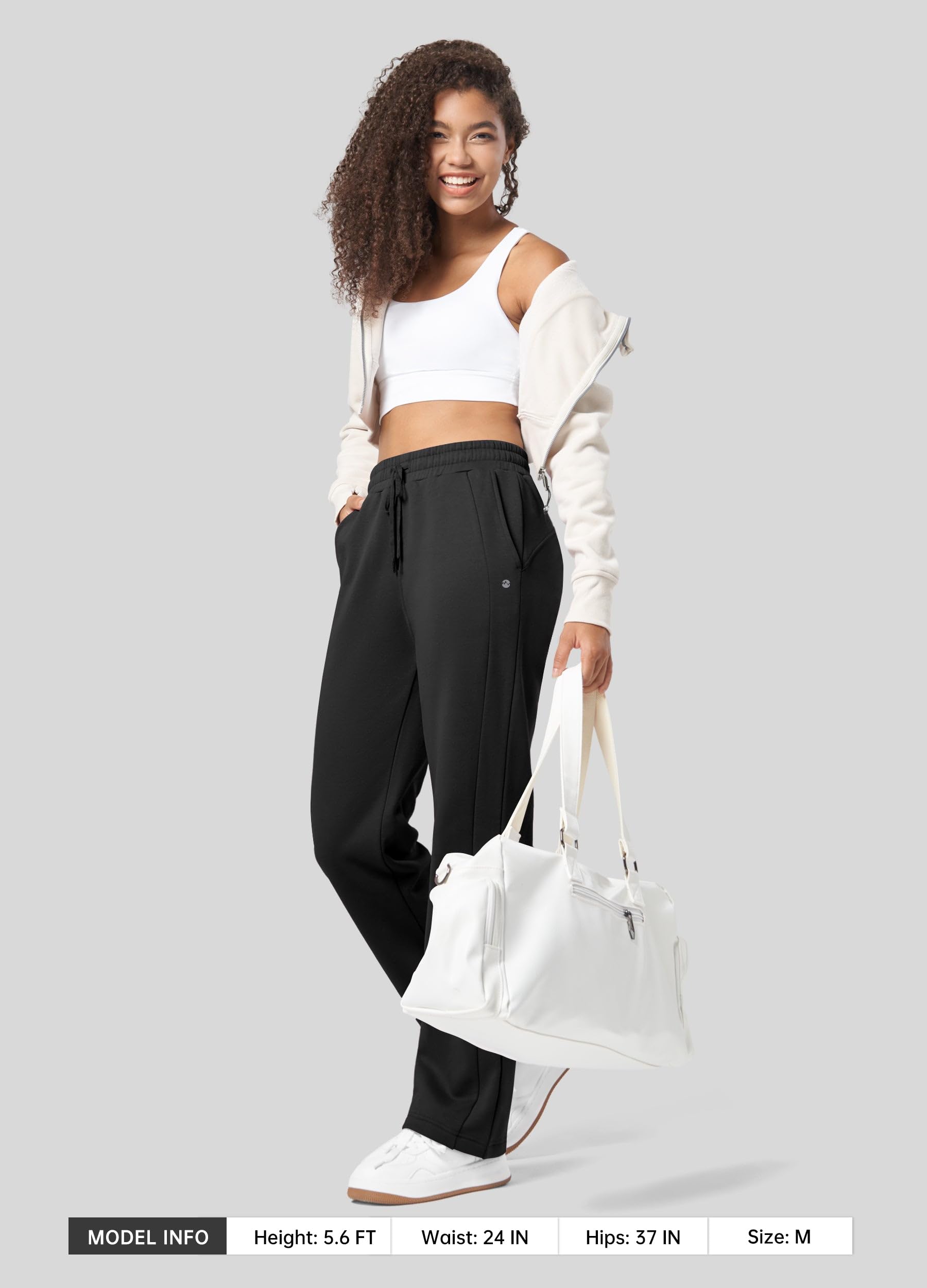 Willit Womens Fleece Lined Sweatpants Cotton Straight Leg Sweat Pants Winter Running Casual Yoga Lounge Workout Pockets 31'' Black Medium