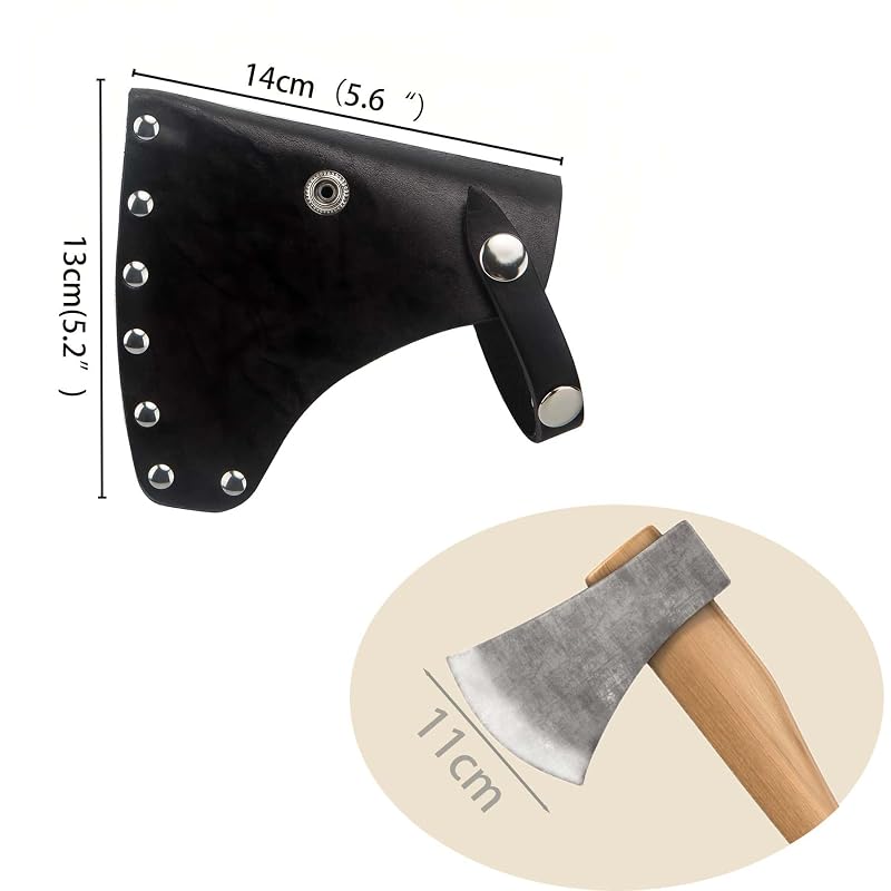 Black Leather Hatchet Sheath with Adjustable Carabiner - 14x13cm Protective Axe Cover