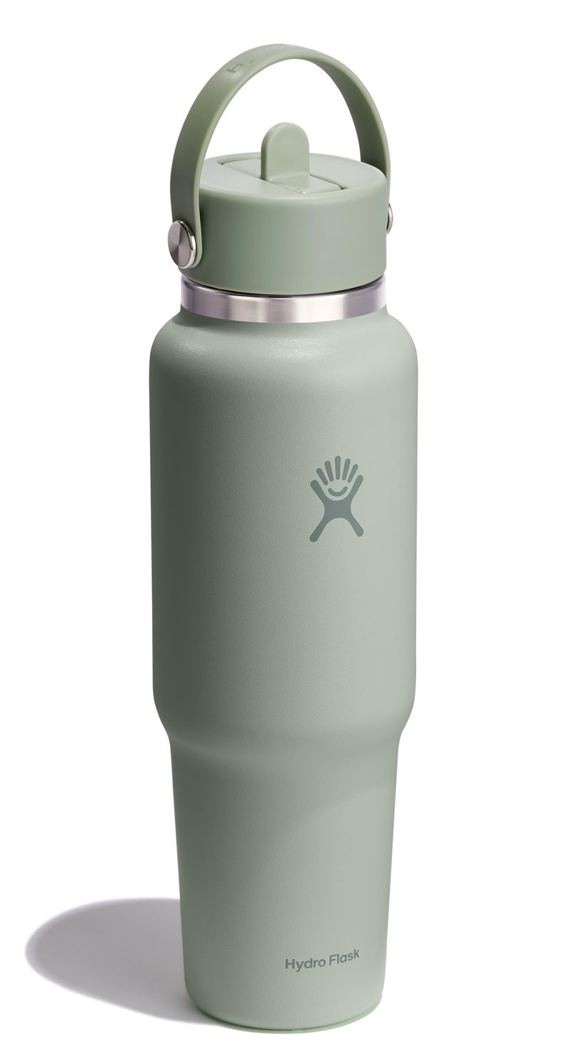 Hydro Flask Travel Water Bottle - Insulated Stainless Steel - Wide Straw Lid, Non Spill, Leakproof in 40 Oz Black