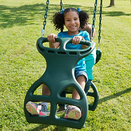 Gorilla Playsets Dual Ride Glider Swing for Kids, Back-to-Back Tandem, Green Plastic Coated Chains