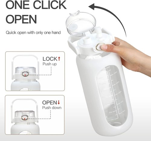 Chunmo 64oz Glass Water Bottle - Motivational Time Marker & Silicone Sleeve | Perfect for Gym Workouts