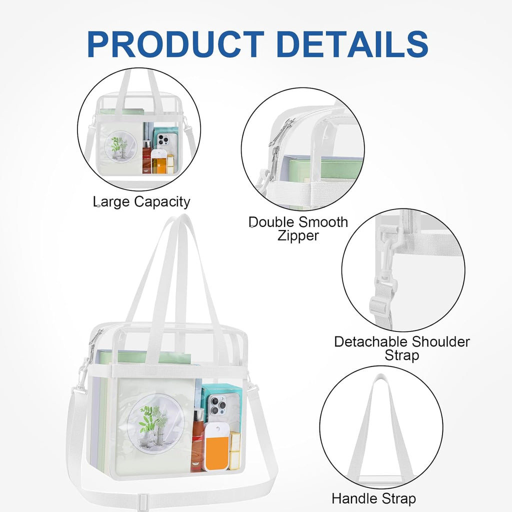USPECLARE Clear Tote Bag - Transparent Stadium Bag for Events | 12x6x12 Size for Work & Sports
