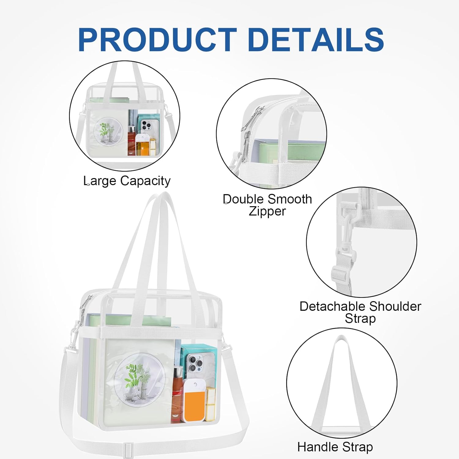 USPECLARE Clear Tote Bag - Transparent Stadium Bag for Events | 12x6x12 Size for Work & Sports